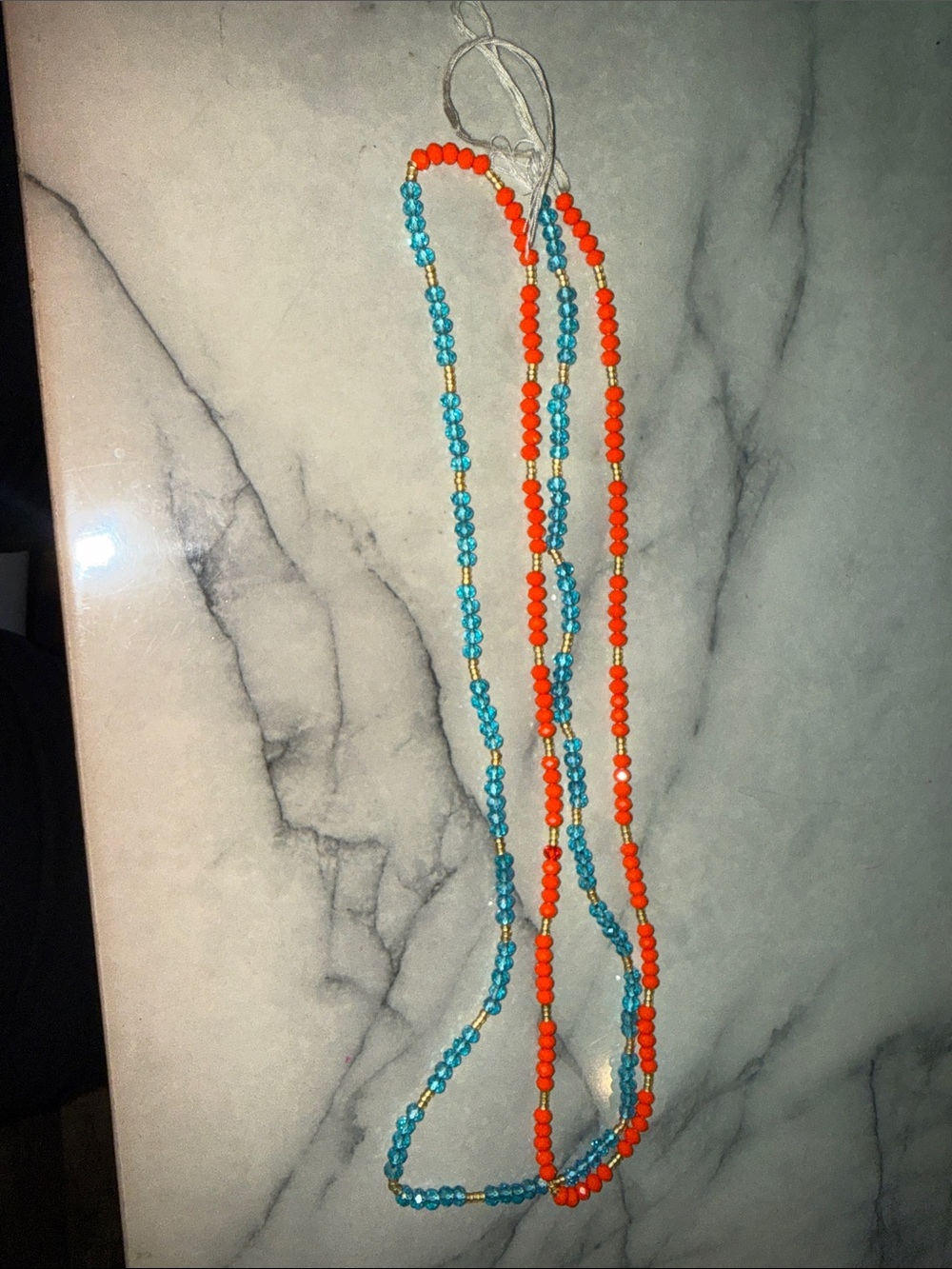 Handmade Beaded waist beads - blue & Coral